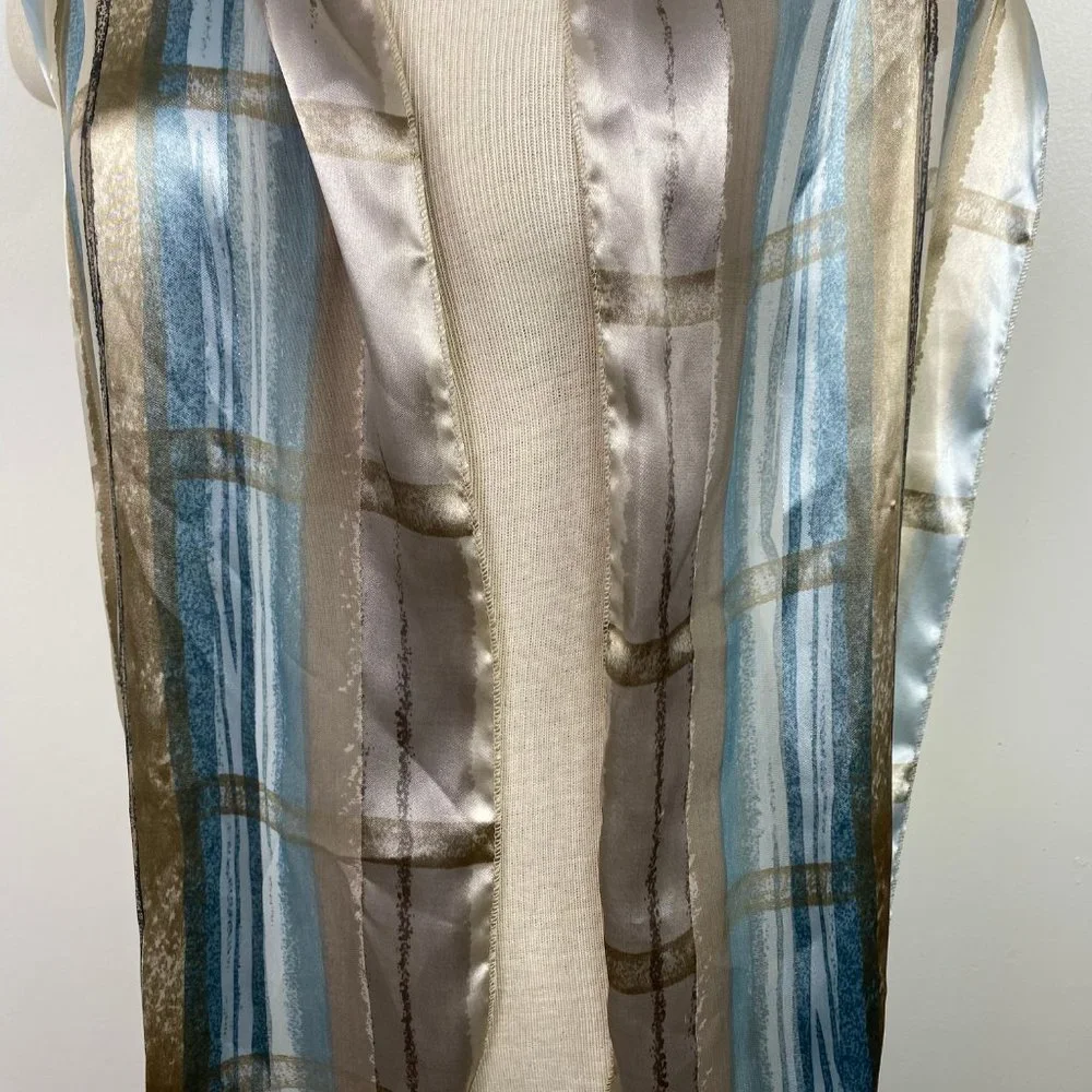 Blue, Tan, Black Abstract Scarf 100% Polyester 10